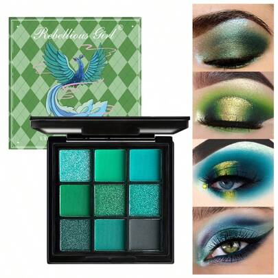 1 Palette mit 9 Farben Pfauengrün & Avocado Lidschatten, 9-Farb Lidschatten Palette für strahlende Augen