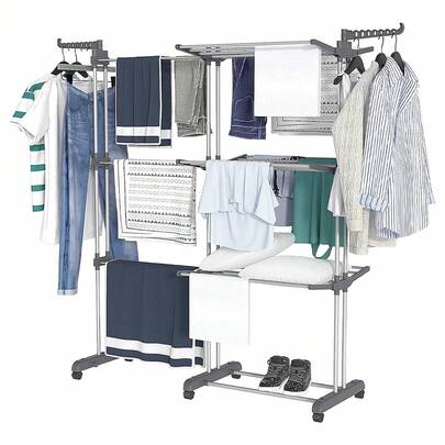 LIPETY Foldable 3-Tier Multifunctional Floor Rack - Clothes Dryer & Towel Hanger Storage Shelf For Home Use