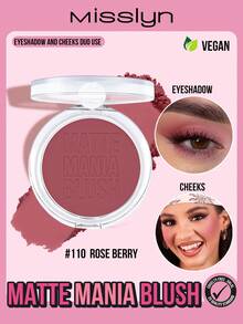 MISSLYN哑光腮红,持久显色,8种色号可选,质地柔滑,高显色度,哑光妆效,易于涂抹,彩妆品牌产品,面部彩妆,适合女性和女孩,冬季必备,Y2K风格,时尚百搭,生日礼物、情人节礼物、派对必备、新年礼物,最佳颜色,无动物实验,纯素配方。 - ##110 Rose Berry - 查看 2