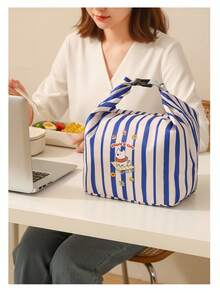 时尚通勤彩色条纹收纳袋，卡通杂物整理袋，大容量便携旅行化妆品洗漱包，方便外出旅行衣物内衣隔离袋，旅行贴身衣物收纳袋，多功能密封扣保温午餐包，药品收纳袋午餐盒保冷袋防水野餐户外野餐包女士午餐包学习用品露营必备 - 彩色 - 查看 5