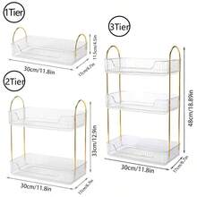 浴室台面收纳架，梳妆台面收纳托盘，浴室台面托盘收纳架，塑料托盘架，可放置香水、化妆品、护肤品（透明白） - 白色 - 查看 10