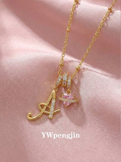 1pc Elegant Luxury Y2K Style Pink Heart Planet Irregular Geometric Letter Pendant Stainless Steel Box Chain Necklace, Ideal Gift For Girlfriend, Mom, Family, Friends, Kids, Girls, Suitable For Anniversary, Valentine's Day, Birthday, Graduation, Prom, Mother's Day, Christmas, Back To School Season