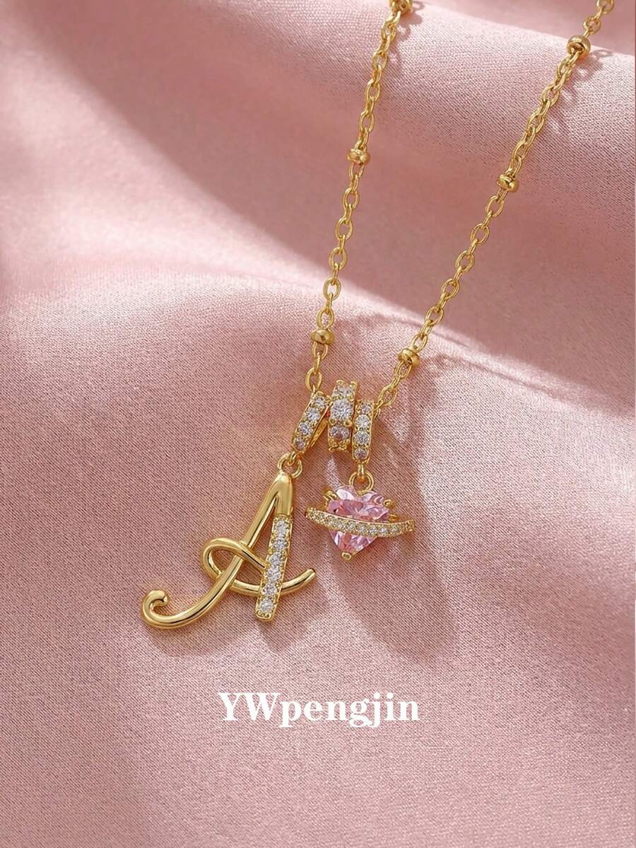 1件优雅奢华Y2K风格粉色心形星球不规则几何字母吊坠不锈钢盒链项链，是送给女友、妈妈、家人、朋友、孩子、女孩的理想礼物，适合周年纪念日、情人节、生日、毕业典礼、舞会、母亲节、圣诞节、返校季等场合。