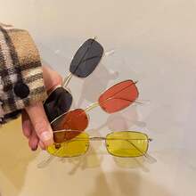 1PC New Style Personality Fashion Small Frame Square Fashion Glasses, Metal Unisex Fashion Candy Color Fashion Glasses - Gold Frame White Film - View 6