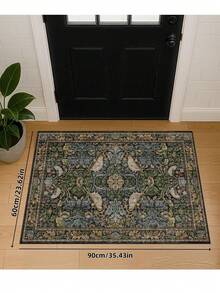 1pc Luxurious Fluffy Soft Bohemian Vintage Bird Pattern Area Rug, Non-Slip Washable, Velvet Surface + TPR Backing, Suitable For Living Room, Bedroom, Hallway, Elegant Persian Palace Design With Baroque Elements, Indoor Mat | Non-Slip Bottom - Army Green - View 4