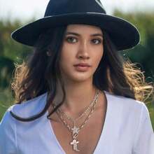 Juego de 2 Collares Apilables con Dije de Estrella y Diamantes de Imitación Brillantes Cadena Gruesa para Mujer - Borlas plateadas, sombrero blanco - Ver 2