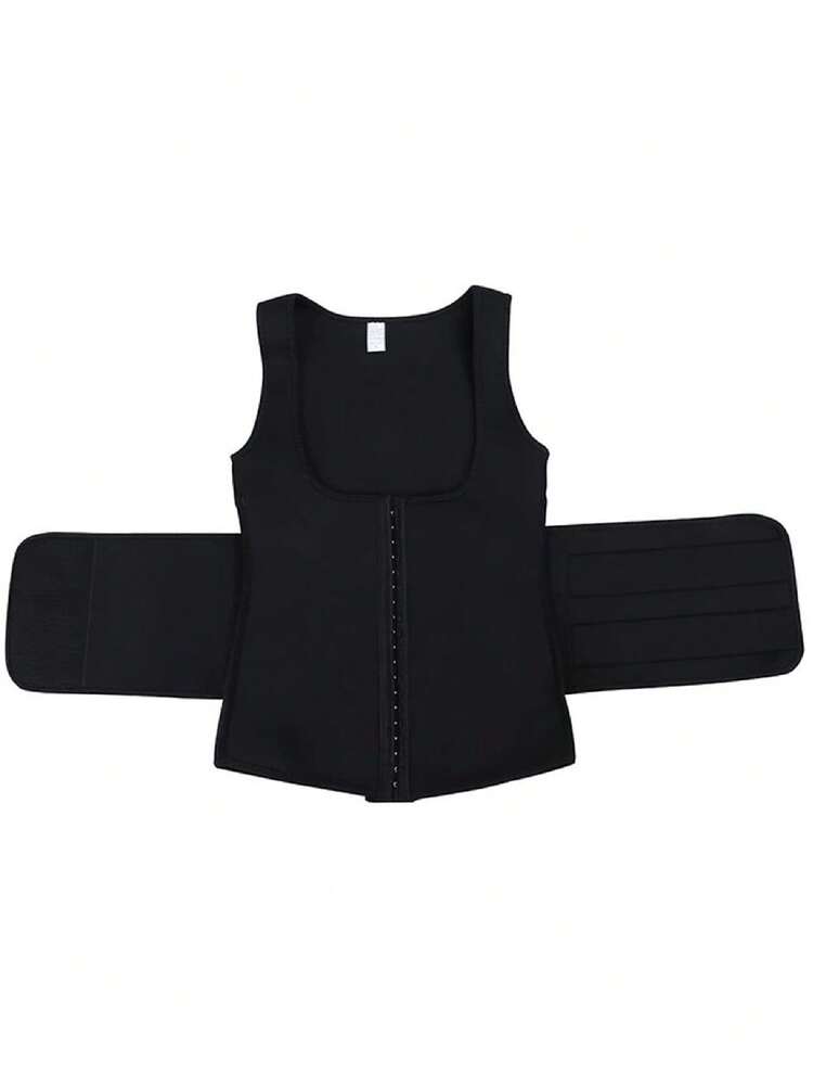 1pc Women Sports Waist Trainer Vest Shapewear, Tummy Control, Posture Corrector, 3-Rows Hook & Eye Closure, Fitness Waist Cincher - Black - View 6