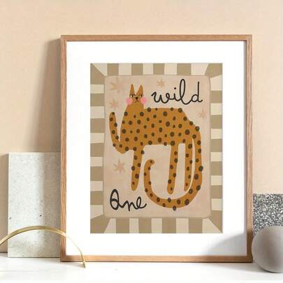 2pcs, 2D Flat, Unframed, Wildflower Print, Cute Leopard Print Decor, Tiger Wall Art, Jungle Animal Print, Jungle Decor, Wild Animal Print For Boys, Animal Wall Art, Illustrations, Fun Canvas Wall Decoration