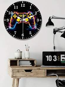 Relógio de Parede de Madeira Retrô com Controle de Neon - Relógio Redondo de Quartzo de 10/12 Polegadas com Movimento Silencioso, (Pilha AA Não Incluída) - Design de Videogame dos Anos 80/90 para Quarto, Sala de Estar, Man Cave - Presente Nostálgico para Gamers, Design Plano 2D - Multicolorido - Visão 6