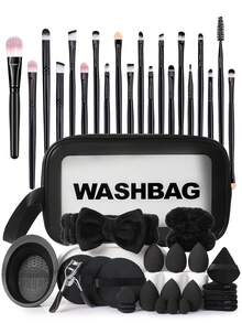 47PCS Makeup Tools Set Including:20PCS Makeup Brush Set+1pc Multi-Functional Zipper Toiletry And Cosmetic Bag Waterproof+1pc Hairband+2PCS Hand Bowl Strap+1pc Makeup Brush Cleaning Tools+1pc Eyelash Curler+3PCS Circular Powder Puffs+6PCS Makeup Sponges+3PCS Mini Makeup Sponges+6PCS Triangle Powder Puffs+3PCS Mini Air Cushion Powder Puffs,All-In-One & Beginner-Friendly | Travel-Ready & Gift-Ready | Perfect For Newbies/Her - Multicolor - View 12