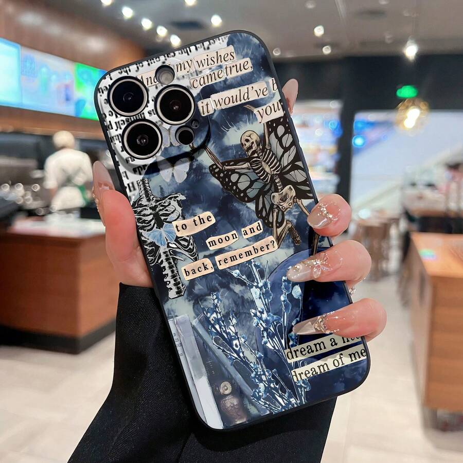 17、 16 Pro Max、 15 Pro Max、 13、 12 に対応したスケルトン バタフライ ムーン 電話ケース。TPU 素材で作られており、耐衝撃性と落下保護を提供し、気まぐれなデザインと滑らかな手触りが特徴で、個性を表現し、愛する人への心のこもった贈り物に最適です。 - ブラック - チェックする 1