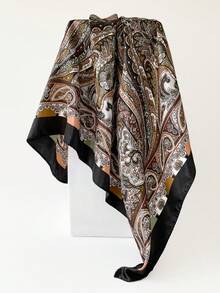 1pc Bohemian Paisley Print Satin Scarf, New Spring/Summer 90cm Silk Scarf/Headscarf, Versatile Beach Accessory - D9500 - View 5