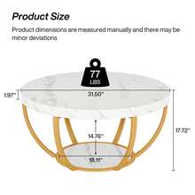 LITTLE TREE Round Coffee Table, 31.7" Modern 2-Tier Circle Coffee Table With Storage Shelves, Accent Cocktail Table Center Table For Living Room - White and Gold - View 2