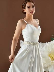 1pc Pearl Decor Bridal Veil, Can Be Used As Waistband, Cute & Elegant, Suitable For Women's Daily Dress, Attending Events, Parties, Balls - Milky - View 9