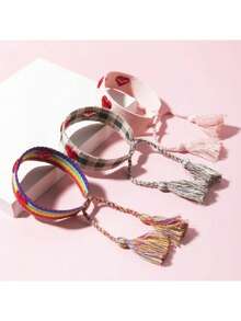 爱心编织手链镂空刺绣心形可调节腕带手工流苏手绳少女饰品礼物 - 均碼 - 查看 6