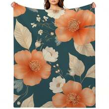 Comfortable Floral Pattern With Orange And White Flowers Printed Flannel Blanket 280GSM Soft Warm And Versatile Blanket Throw For Sofas, Beds, Offices And Travel The Perfect Gift For All Seasons, Travel Blanket Accessory, All-Season Blanket, FloralEveryday Use Throw Blanket For Couch Bed Or Lounge Area - 彩色 - 查看 2