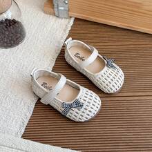 1双 2026新款女童针织格子蝴蝶结软底凉鞋 - 米色 - 查看 3