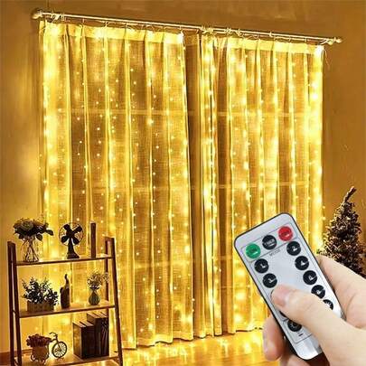 أضواء ستائر النافذة LED، 8 أوضاع بريق بريق بواسطة جهاز تحكم عن بعد، أضواء جنية تعمل بالطاقة USB، مناسبة لعيد الميلاد والهالوين والزفاف والحفلات والمنزل والحديقة والغرفة، ديكور داخلي وخارجي للأعياد