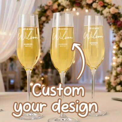 Customized Wedding Champagne Glass With Engraved Name And Date - A Reusable Flute With Handle Exclusively For The Bride And Groom, Suitable For Cold Drinks And Ideal For Wedding Toasting, Anniversaries, And Valentine's Day