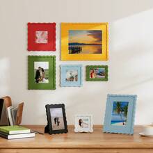 1pc/3pcs Wavy Design Photo Frame For Wall & Tabletop Decoration, Artistic Creative Home Decor With Multi-Color Waves - 7 Standard Sizes 4x4in, 4x6in, 5x7in, 6x6in, 8x8in, 8x10in, 11x14in - Modern Stylish Interior Accent, Fun Picture Frames, Scalloped Picture Frame- Graduation Wedding Gift (Random Photo Paper) - 波浪形 - 查看 5