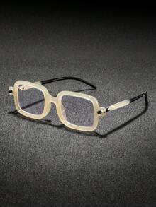 一副男士方形塑料铆钉眼镜，简约个性休闲硬汉风格，适合大学、日常通勤、办公场合佩戴 - 無色 - 查看 2