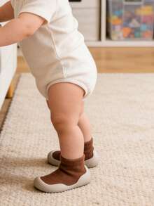 1 Pair Solid Brown Baby Toddler Anti-Slip Soft Sole Silicone Socks Shoes, Indoor & Outdoor Sneakers - Coffee Brown - View 6