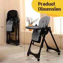 GCCSJ Baby High Chair6-In-1 Foldable Baby High Chair For 0-36 Months - 5 Height Adjustable Convertible Infant Toddler Feeding Chair, Removable Easy-Clean Tray & Locking Wheels, Soft PU Seat High Chair With Safety Harness, Multi-Stage High Chair For Home Dining, Travel & Small Spaces, Available In 6 Colors(The Best Christmas Gift For Children) - Dark Gray + Universal Wheel - View 5