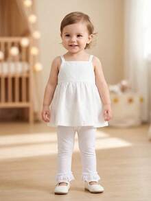 1件白色天鹅绒柔软蕾丝边公主风打底裤，适合0-36个月的女宝宝，可搭配裙子穿着，舒适柔软的面料不刺激皮肤 - 白色 - 查看 3