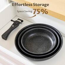 4 Piece Frying Pans Sets Non Stick, Kitchen Cookware Sets, Induction Pan Set For RV Set, Pans With Detachable Handle, Black, Dishwasher Friendly Oven Friendly, PFOA Free - Black - View 3