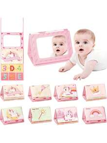 Espejo y Libro Sensorial para Bebe - Libro de Texturas para Bebe - Juguetes Sensoriales - Juguetes para Bebe de 0 a 6 Meses - Libro de Tela para Niños - Estimulacion Temprana para (Rosa),40986019 - Multicolor - Ver 1