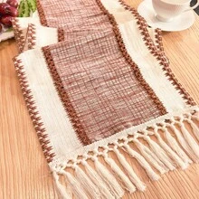 Black Striped Table Runner, Dual-Color Woven Tassel Table Runner, Rustic Style Woven, Suitable For Home And Dining Table Decor - Multicolor - View 13