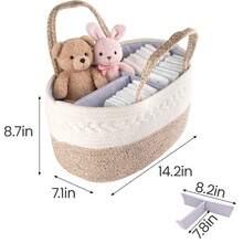 Nappy Caddy With Changeable Compartments,Portable Diaper Caddy Organizer, Braided Rope Storage Basket For Nursery, Shower Gift - White, Beige - View 5
