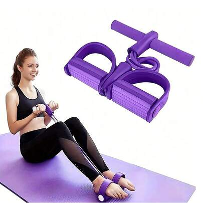 Elastic Pedal Resistance Band 4-Tube Home Fitness Pull Rope For Workouts Targeting The Abdomen Waist Arms And Legs Portable Yoga Pedal Puller Multifunctional Sit-Up Aid For Women Men Yoga Enthusiasts For Home Exercise Gym Outdoors Travel Fitness Equipment Exercise Accessories Home Essential Gym Accessories