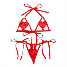 Valentine's Day - A Red/Black Sexy Lingerie Set, Featuring A Cutout Heart-Shaped Design And Revealing The Nipples. Suitable For Weddings, Gifts, Bedroom Occasions, Honeymoons, Vacations, Bikinis, Swimwear, Swimming Pools, Beaches, Parks, Nightclubs, Private Parties, Private Cinemas, Home, Everyday Wear, Stage Performances, Proposal Surprises, Wedding Gifts, Valentine's Day Gifts, All Seasons, Alluring, Bars, Casual Lounges, And As A Wedding Favor. - Đỏ - Xem 4