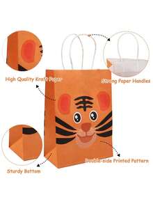 6/12个装丛林动物主题糖果袋，牛皮纸礼品袋，带提手，适用于洗礼派对、生日派对、野生动物主题礼品袋 - 彩色 - 查看 5