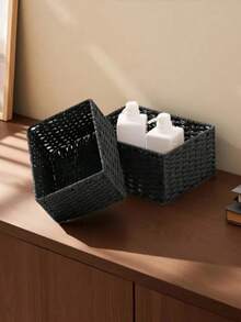 1pc Vintage Woven Storage Basket, Multipurpose Organizer Box For Entryway, Tabletop, Snacks, Cosmetics, Suitable For Bedroom And Living Room, Home Office And Vanity - , Space-Saving, Easy-Access, Clutter-Clearing, Rustic Charm, Textured Woven Design, Lightweight Yet Sturdy, Perfect For Remote Control, Keys, Mail, Makeup, Skincare, Hair Accessories, Small Items, Display On Shelf, Dresser, Or Bedside Table, Ideal For Dorm, Apartment, Real-Life Everyday Organization - Multicolor - View 5