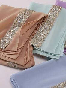 1 chiếc khăn choàng hijab bằng vải voan trơn đính đá và mắt xích dày cho nữ - Nhiều màu - Xem 10