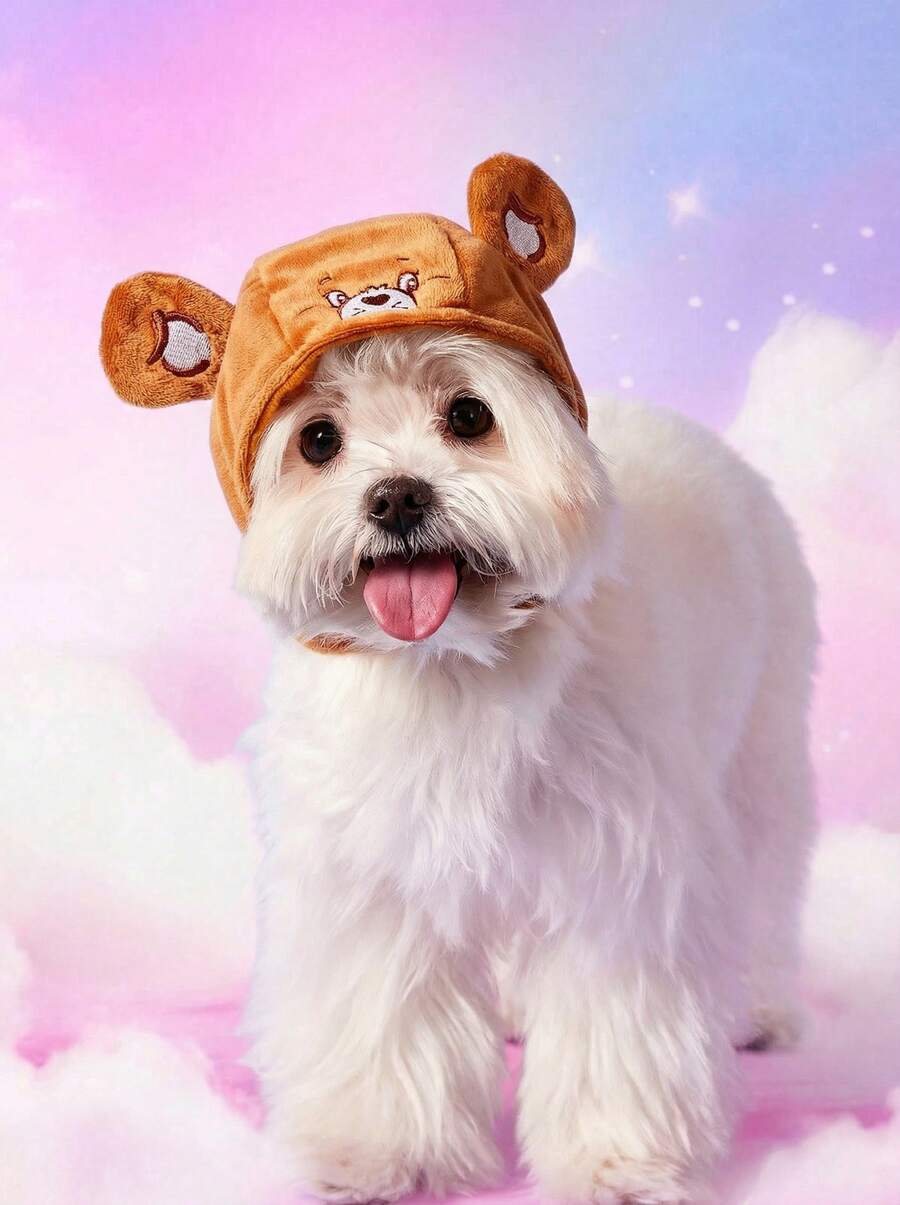 Care Bears X PETSIN 1pc Pet Cat Dog Universal Brown Three-Dimensional Ears Cute Cartoon Cos Pet Hat - Brown - View 1