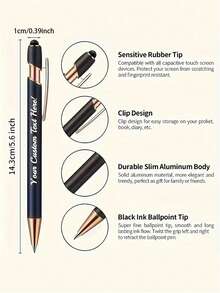 Customized Text LOGO Personalized Luxury Soft Touch Rose Gold Exquisite Custom Rubber Capacitive Ballpoint Pen, Aluminum Barrel Ballpoint Pen, Perfect Gift For Bridesmaids, Women, Students, Teachers, Family And Friends - Multicolor - View 9