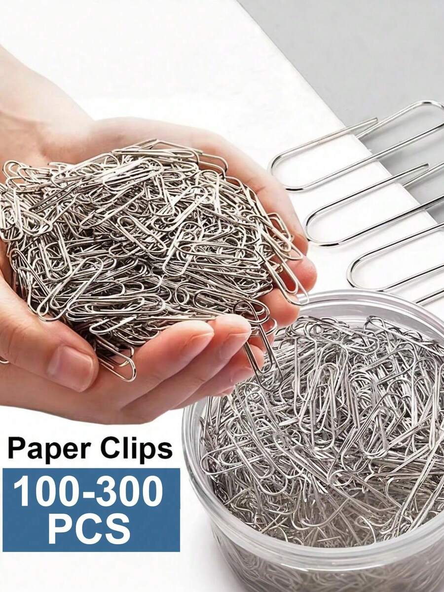 100/200/300个装金属银色回形针,不锈钢书签回形针,办公学习用品收纳夹 - 套裝 - 查看 1