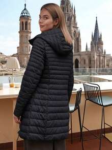 Risissida Damen Lässig Kapuzen Daunenjacke mit Taschen, leicht für den täglichen Gebrauch - Schwarz - Übersicht 2