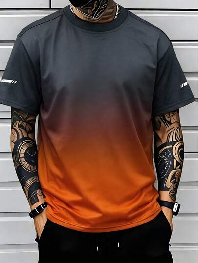 男士圆领短袖T恤，透气休闲运动上衣