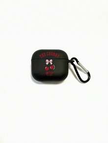 1pc Black Matte Butterfly & Cherry Print Protective Case With Black Hook, Compatible With Apple Bluetooth Earphones (Earphones Not Included) - Multicolor - View 9