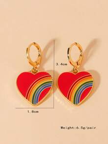 1 par de pendientes colgantes con efecto arcoíris de corazón de aleación, pendientes para parejas/mujeres, regalo para vacaciones y uso diario - Pendientes de aleación con forma de corazón y gota de aceite - Ver 9