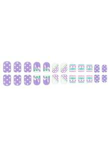 24 Sets Of Easter-Themed Square Nail Stickers, In Purple Color. Featuring Easter Eggs, Polka Dots, And Stripes With Bright Color Designs. With A Glossy Surface And Full Coverage Artificial Nails. The Cute Rabbit Head Pattern Design Is Suitable For Daily Wear. Short Square Artificial Nails - Multicolor - View 5