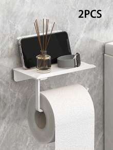 1pc Plastic Toilet Paper Holder, Wall-Mounted Plastic Rack, No-Drill Self-Adhesive Tissue Paper Holder, Multifunctional Storage Rack For Bathroom, Phone Holder, Toiletry Organizer, Easy To Install Wall-Mounted Toilet Paper Rack, Essential For Back To School Season Bathroom Accessaries - Multicolor - View 18