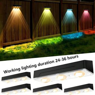 户外太阳能灯,太阳能围栏灯,IP65防水安全灯 暖白和七彩定色 RGB 7色 ,超长照明24-36小时黄昏到黎明甲板灯露台围栏车库门壁灯