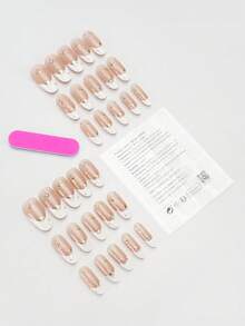 30 Peças Adesivos de Unhas Cobertura Completa Amendoado/Francês com Padrão de Estrela Dourada e Sol e Decoração de Strass Brilhante, Acompanha Cola de Gelatina e Lixa de Unhas, Adequado para Festas, Reutilizável para Uso Diário, Eleve o Estilo das Suas Unhas, Suprimentos de Unhas - Multicolorido - Visão 2