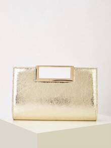 AIBBYDAR Women's Evening Bag, Handbag, Metal Handle, Fashion, Minimalist, Gold, Glossy, Suitable For Evening Gowns, Portable Cosmetic Bag, Small Square Bag, Detachable Shoulder Strap, Ball, Party, Wedding Season, Holiday Gathering - 金色 - 查看 4
