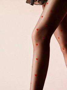 1/2 Pair Plus Size Women Aurora & Heart Pattern Tights/Pantyhose, Christmas Gift - Apricot - View 11